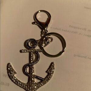 Anchor Silver Tone & Crystal Purse Charm/Key Ring